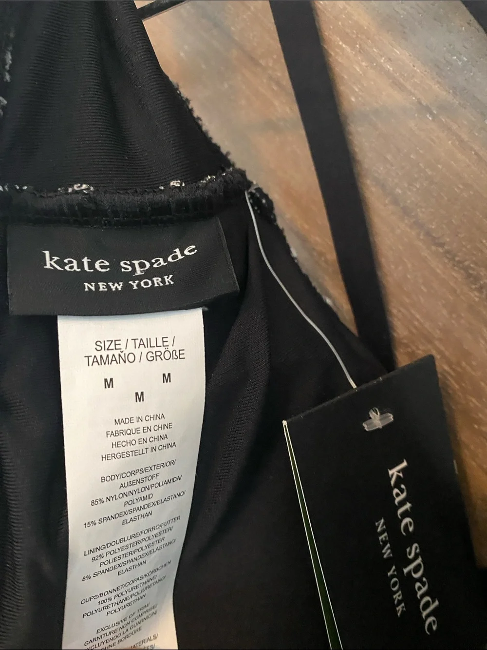 kate spade Black Bikini Top with White Floral Embroidery and Tie-Front